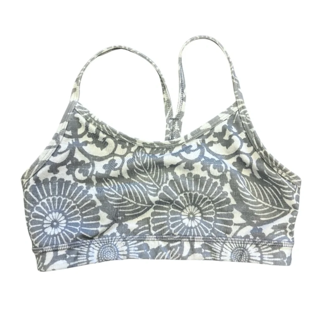 Lululemon Flow‎ Y Bra Gray Beachy Floral White Fossil Size 4